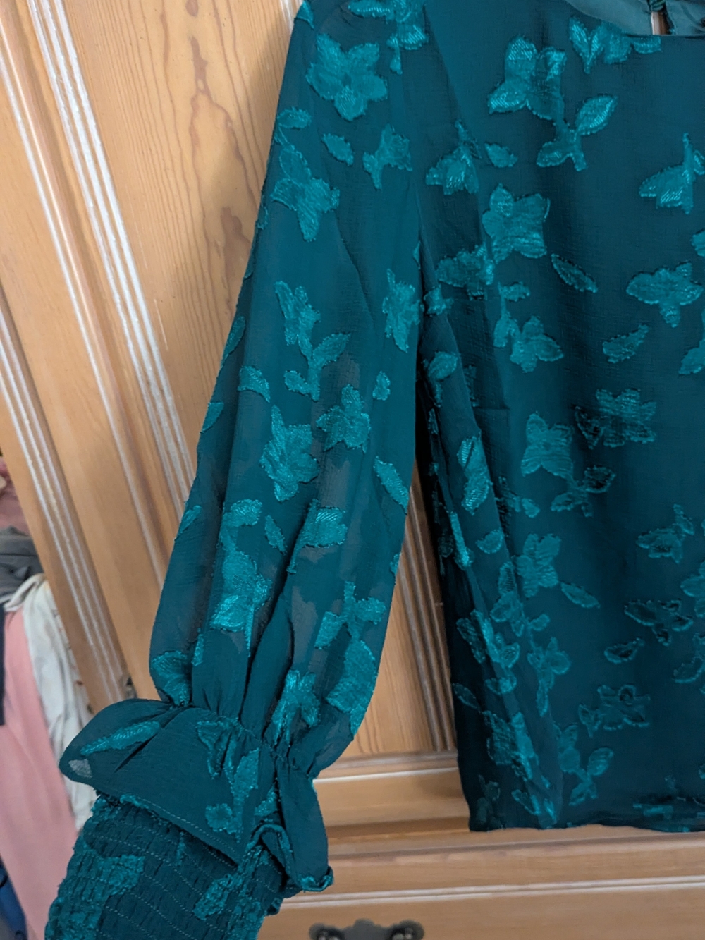 Brand New Still In The Bag Mittoshop Teal Floral Long-Sleeve Blouse - Picture 4 of 5